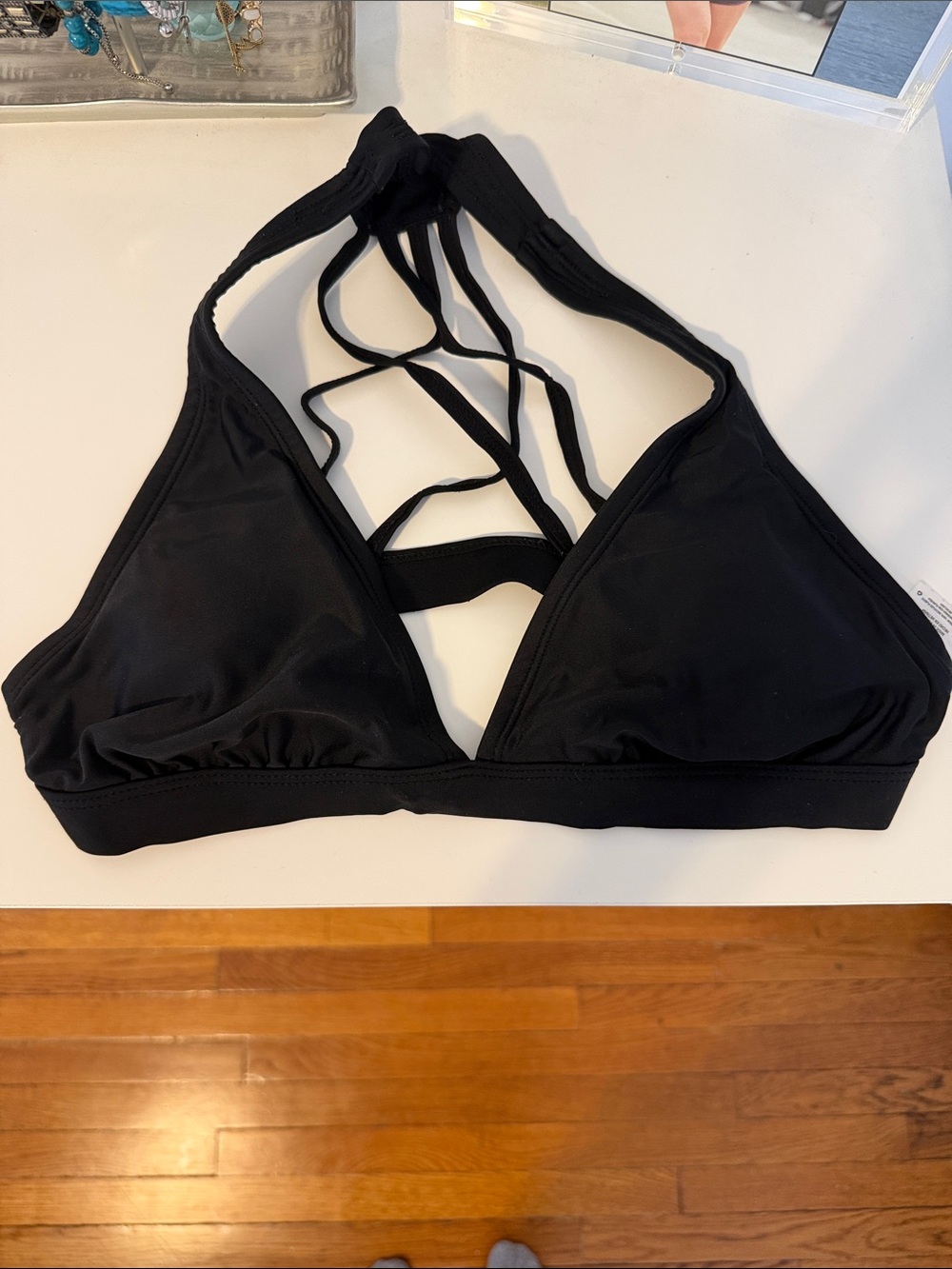 Moschino Black Strappy Triangle bikini Top